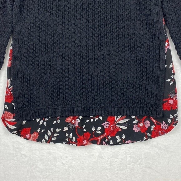 Loft Sweater Womens Extra Small Black Red Floral Crewneck Knit Ladies Sweater - Picture 5 of 10